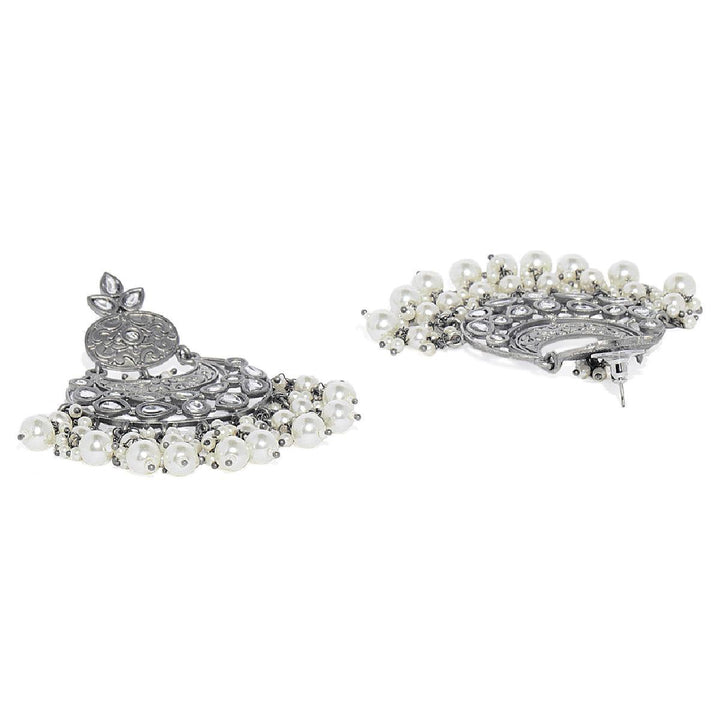 White Silver Plated Classic Enamelled Chandbalis - Trendisia