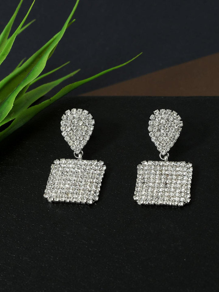 White Silver Plated Square Drop Earrings - Trendisia