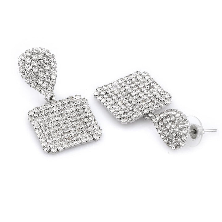 White Silver Plated Square Drop Earrings - Trendisia