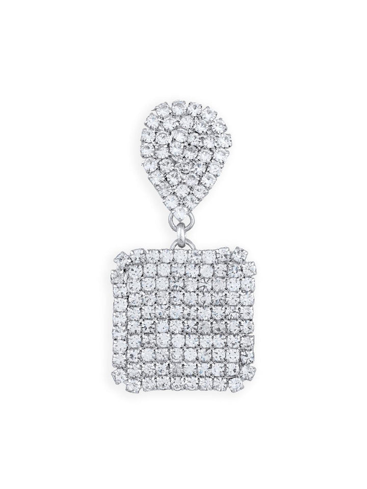 White Silver Plated Square Drop Earrings - Trendisia