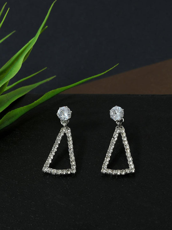 White Silver-Plated Triangular Drop Earrings - Trendisia