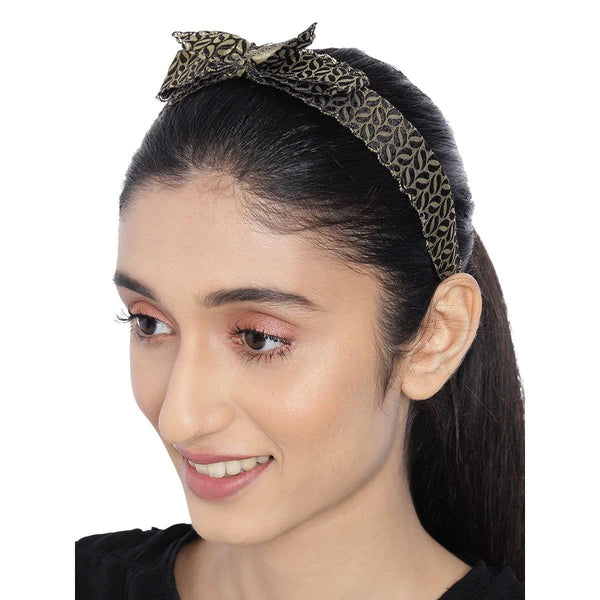 Women Black Gold Printed Hairband - Trendisia