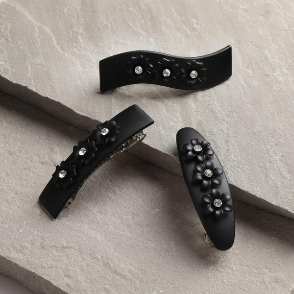 Women Black Set of 3 French Barrette - Trendisia