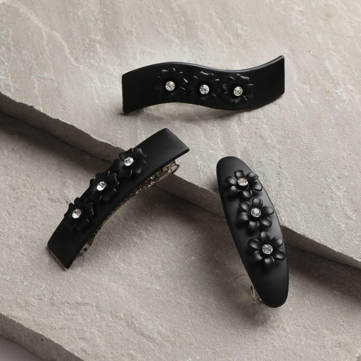 Women Black Set of 3 French Barrette - Trendisia