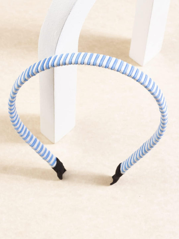 Women Blue White Striped Hairband - Trendisia