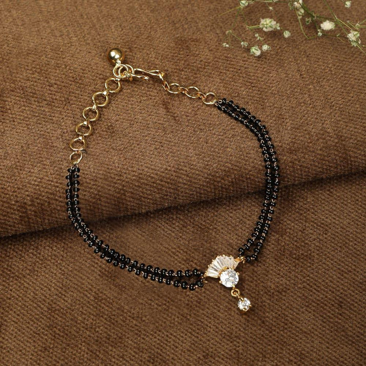 Women Gold-Plated Blue Brass American Diamond Mangalsutra Bracelet - Trendisia