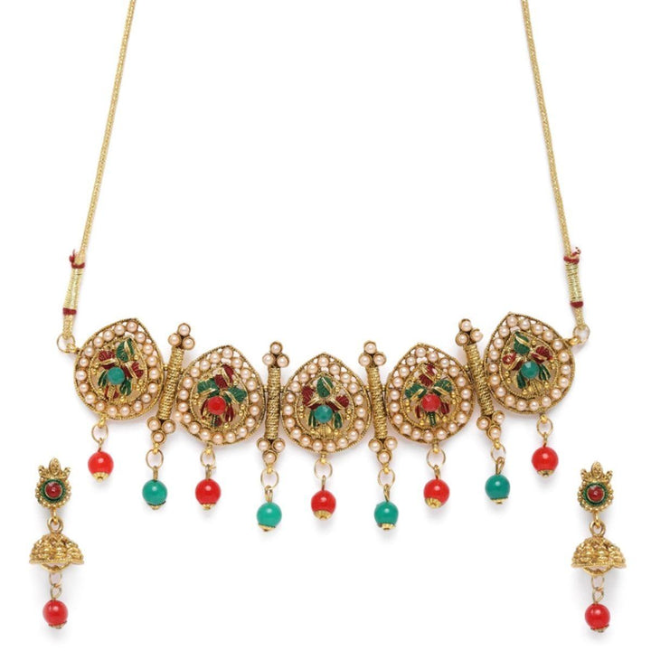 Women Gold-Toned White Antique Jewellery Set - Trendisia