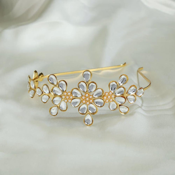 Women Gold-Toned White Embellished Hairband - Trendisia