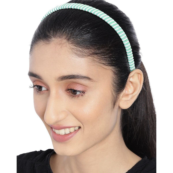 Women Green White Striped Hairband - Trendisia