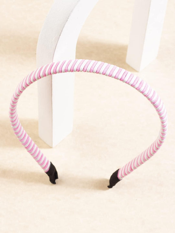 Women Pink White Striped Hairband - Trendisia