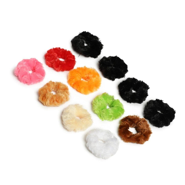 Women Set of 12 Faux Fur Scrunchies - Trendisia