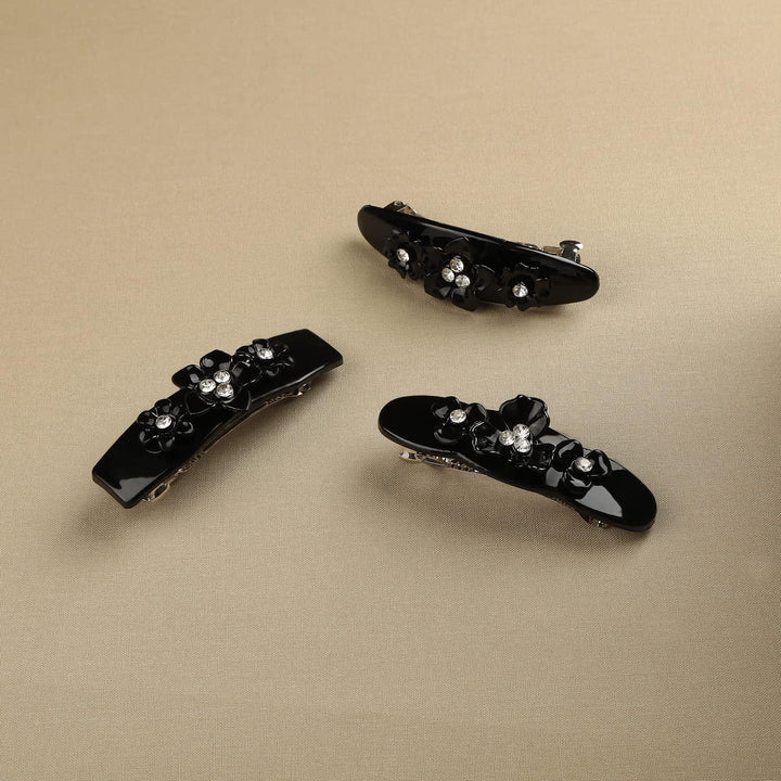 Women Set Of 3 Black French Barrette Clips - Trendisia
