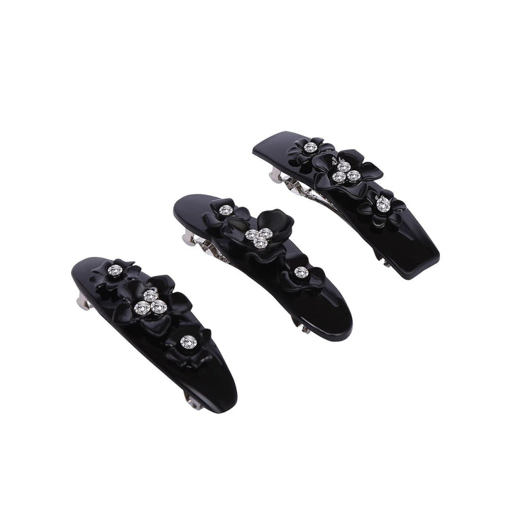 Women Set Of 3 Black French Barrette Clips - Trendisia