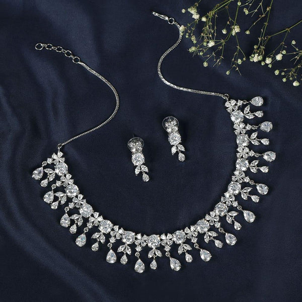 Women Silver-Plated AD-Studded Jewellery Set - Trendisia