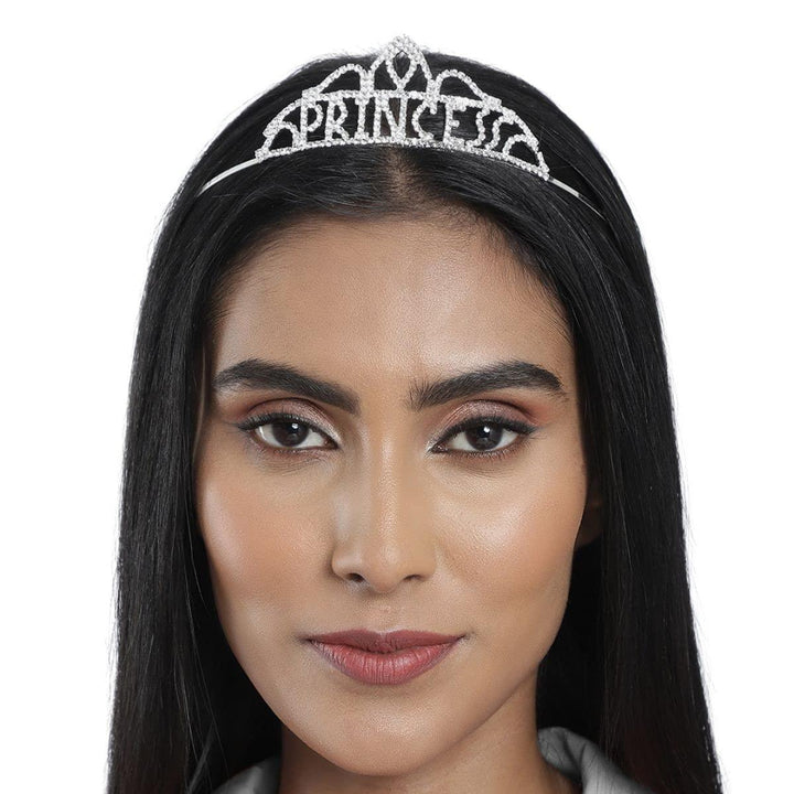 Women Silver-Toned Embellished Princess Tiara - Trendisia