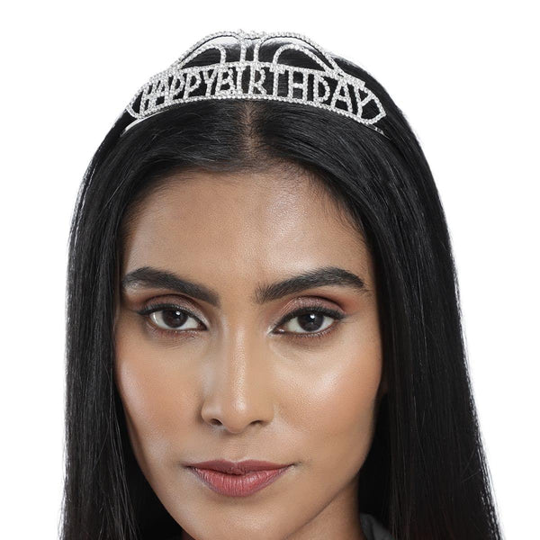 Women Silver-Toned Happy Birthday Tiara - Trendisia